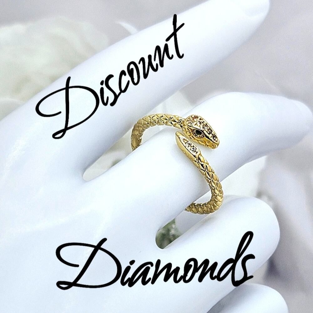 14K Yellow Gold on 925 Silver Serpent Ring with Green Zircon Eyes 
